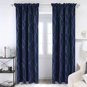 Deconovo Foil Printed Insulated Blackout Curtains Set of 2 Panels New Blue.